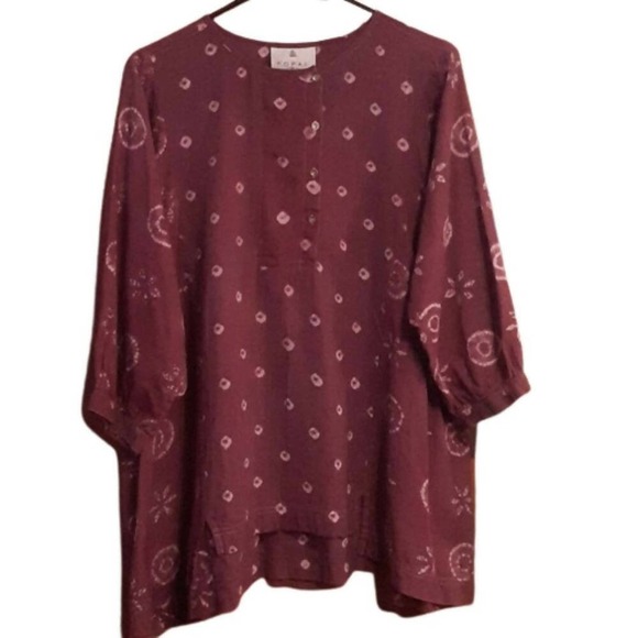 Kopal 3/4 Sleeve Longaya Tunic - Floral - Red Multi/Magenta - Picture 2 of 9